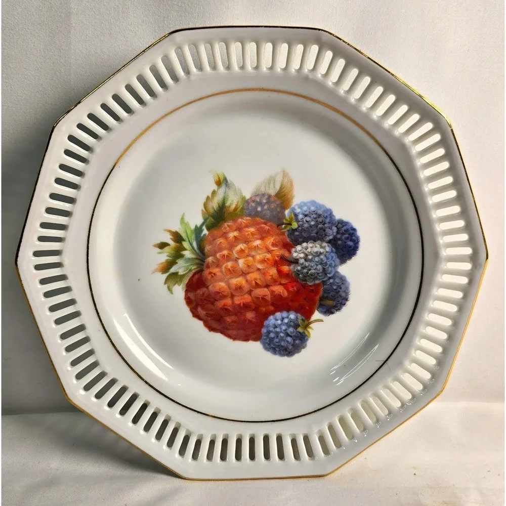 Schwarzenhammer Bavaria Fruit Plate Western Germany Porcelain Octagon Printed